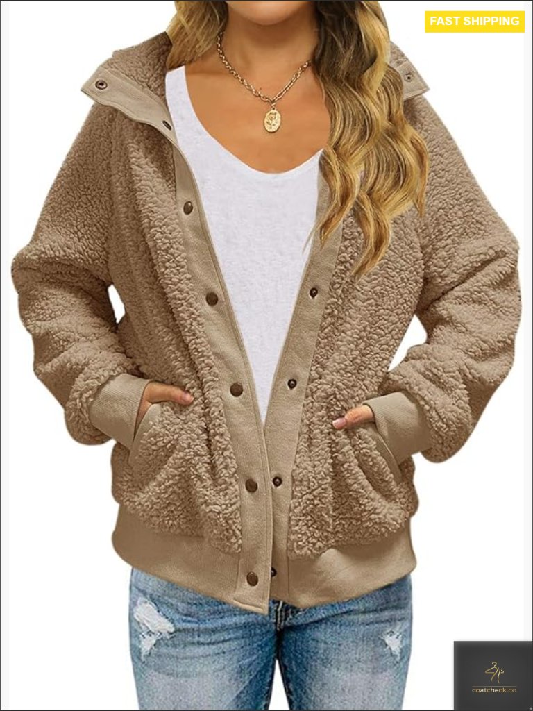 Womens Fleece Sherpa Jacket Fall Winter Coat Fuzzy Button Down Warm Outerwear